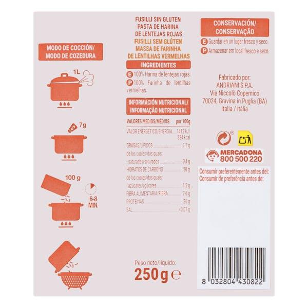 Pasta Fusilli 100% Lentejas Rojas Felicia 250 g