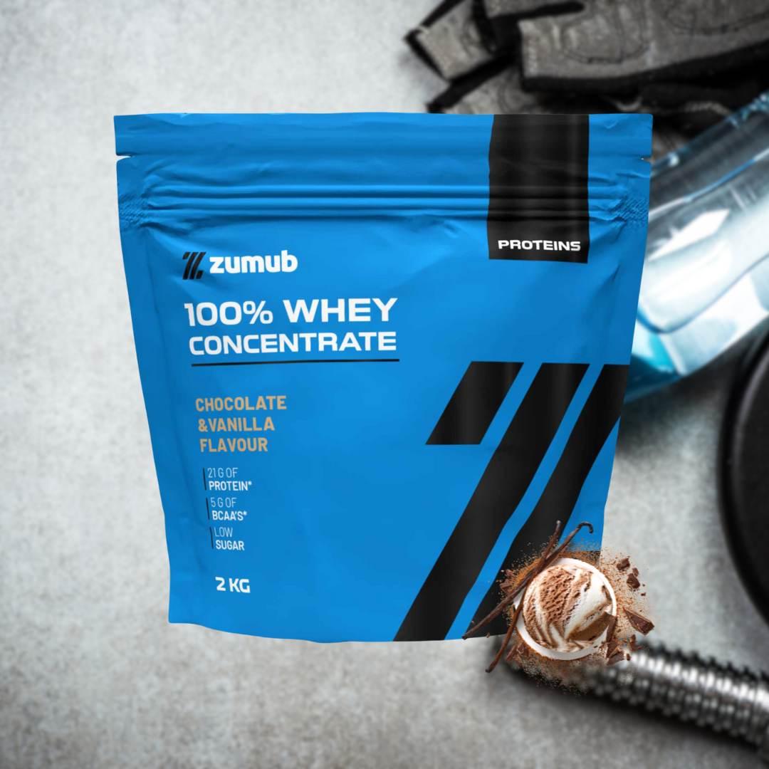 Zumub Proteína 100% Whey Concentrada 2 kg   Chocolate   Vainilla
