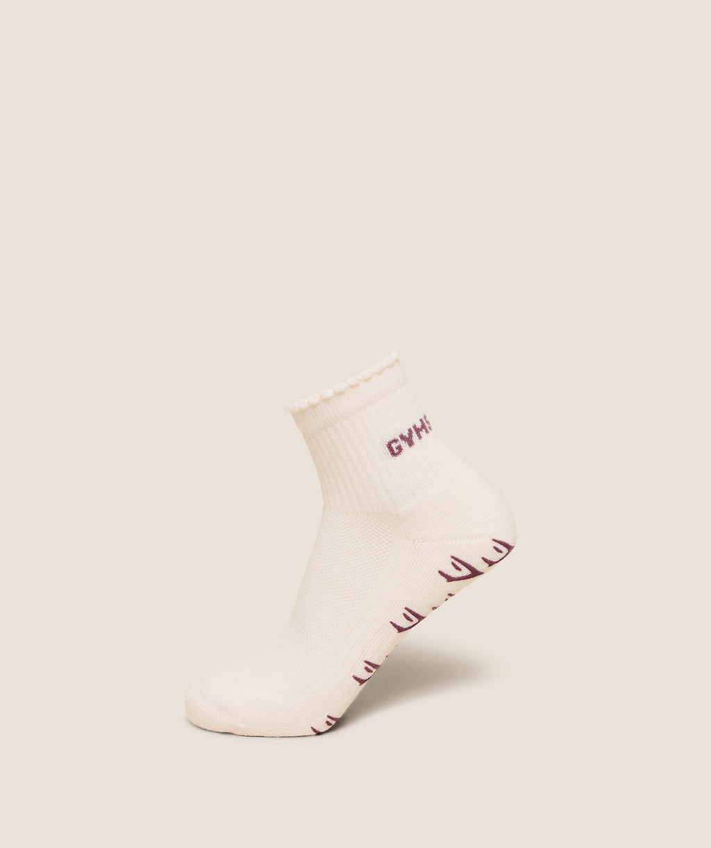Gymshark Frill Pilates Midi Sock – Soft White/Calm Pink