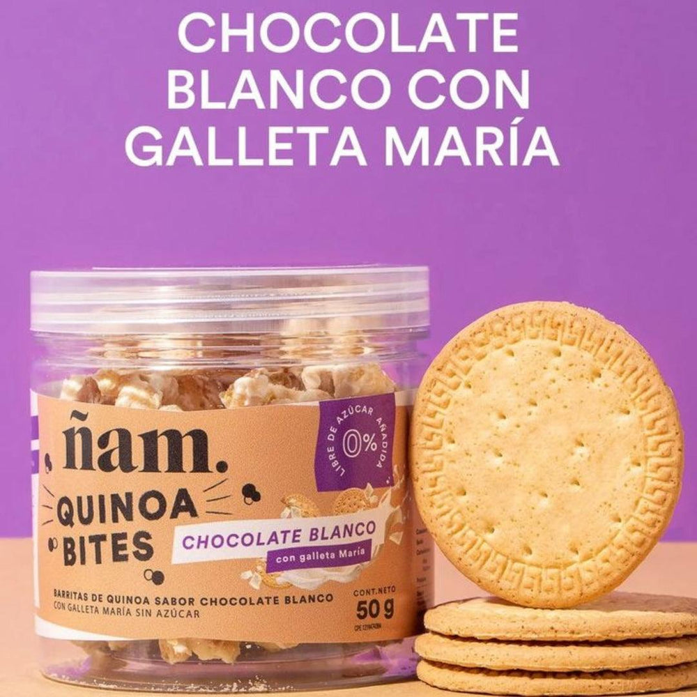 ÑAM QUINOA BITES 50 g - Chocolate Blanco con Galleta Maria