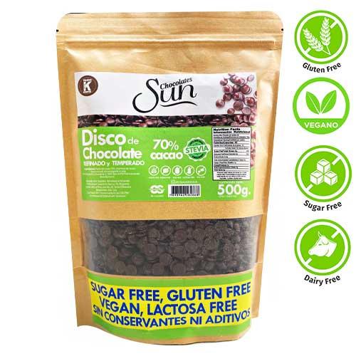 DISCOS DE CHOCOLATE OSCURO STEVIA SUN 500g