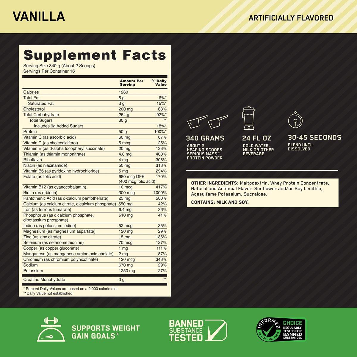Optimum Nutrition Serious Mass   12 Lb   Vainilla