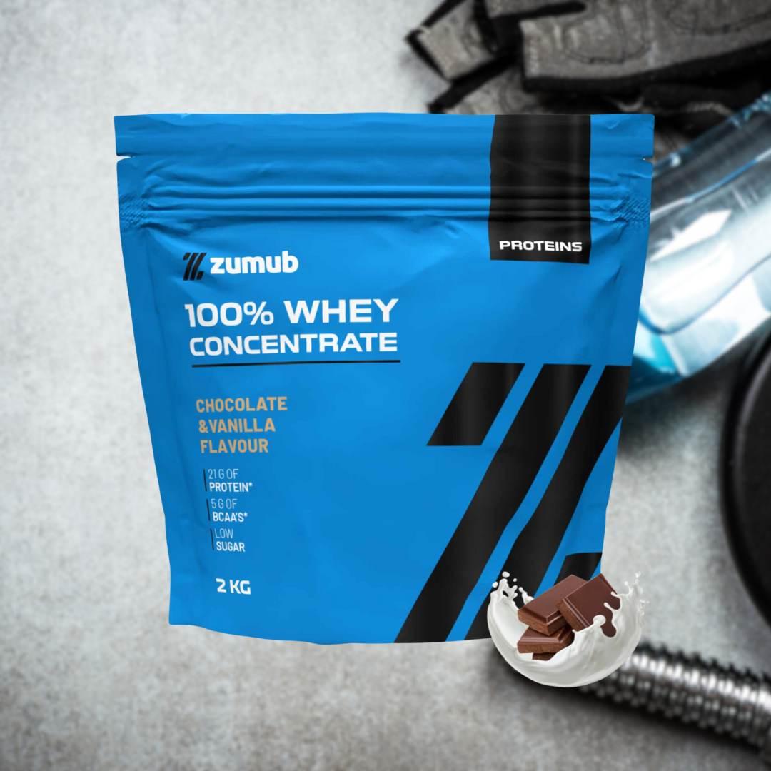 Zumub Proteína 100% Whey Concentrada 2 kg   Chocolate   Vainilla