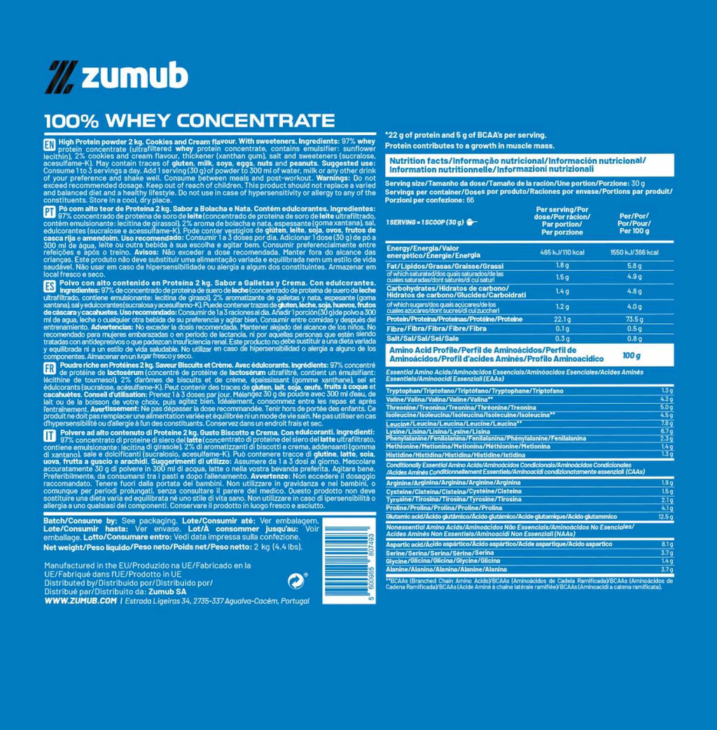 Zumub Proteína 100% Whey Concentrada 2 kg   Cookies and Cream