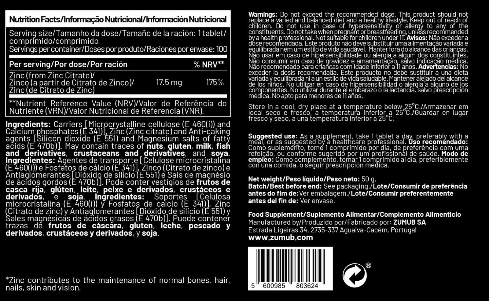 Zumub ZINC 100 Tabletas