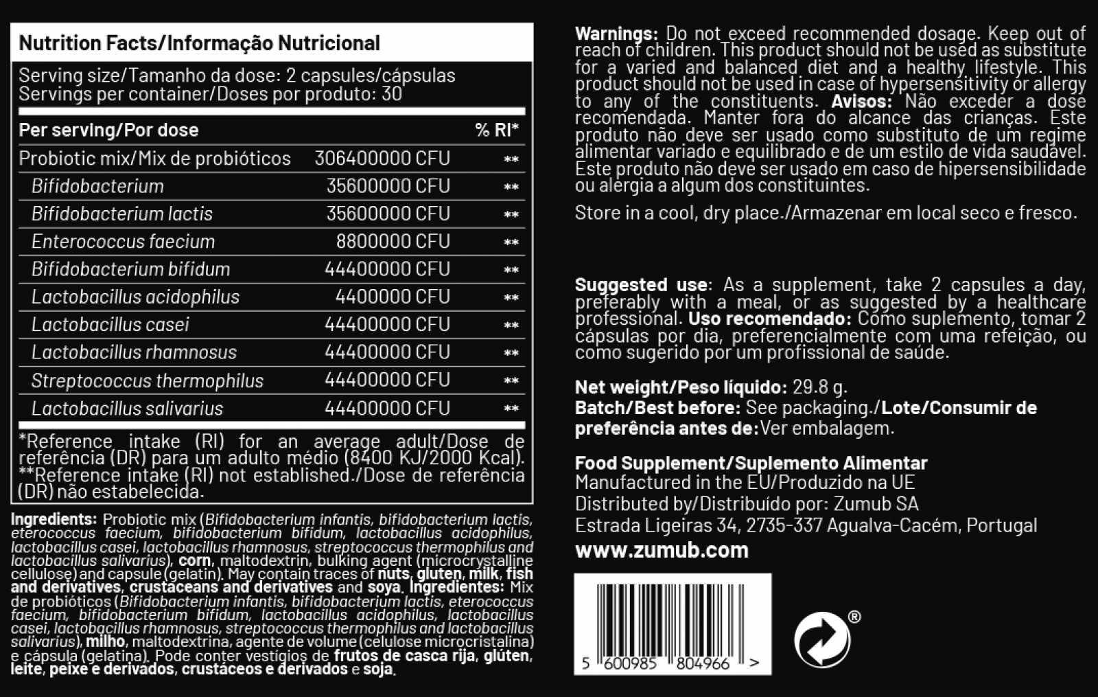 Zumub Probióticos 60 cápsulas