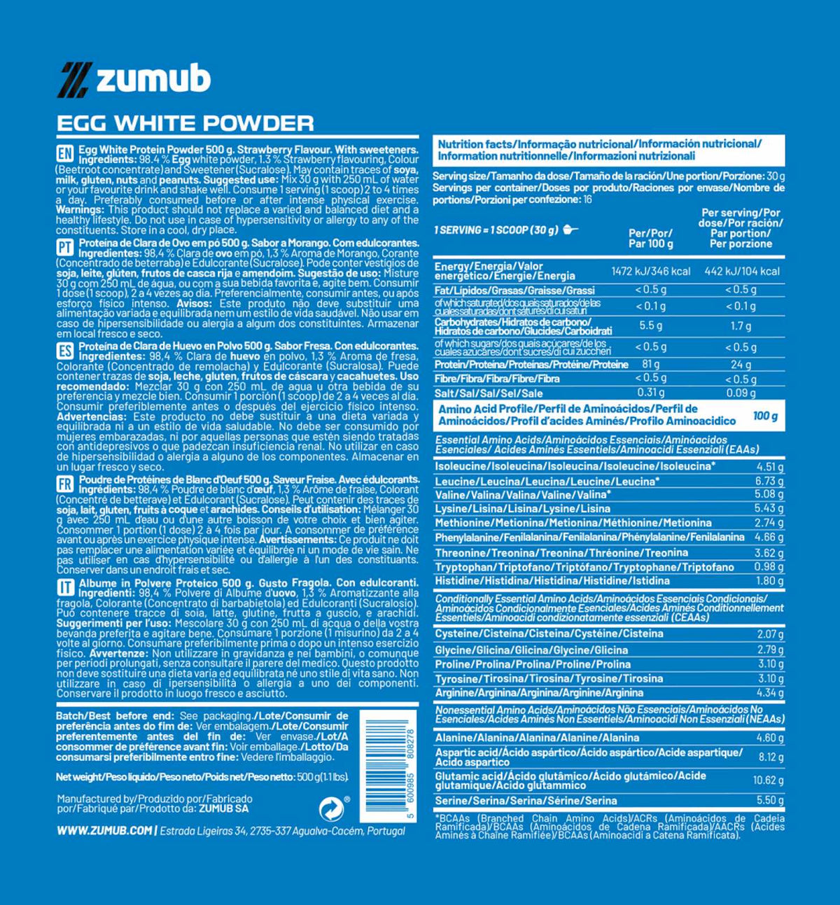Zumub Egg White Protein 500 g — Fresa 3