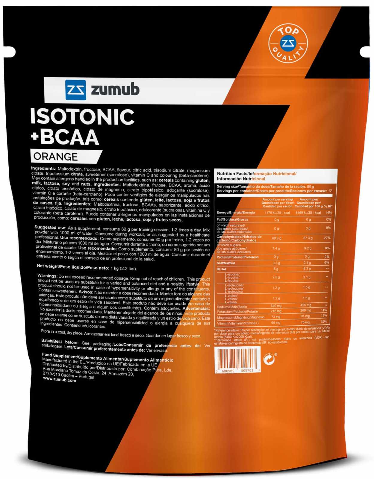 Zumub Bebida Isotonica + BCAA en polvo Naranja 1 Kg