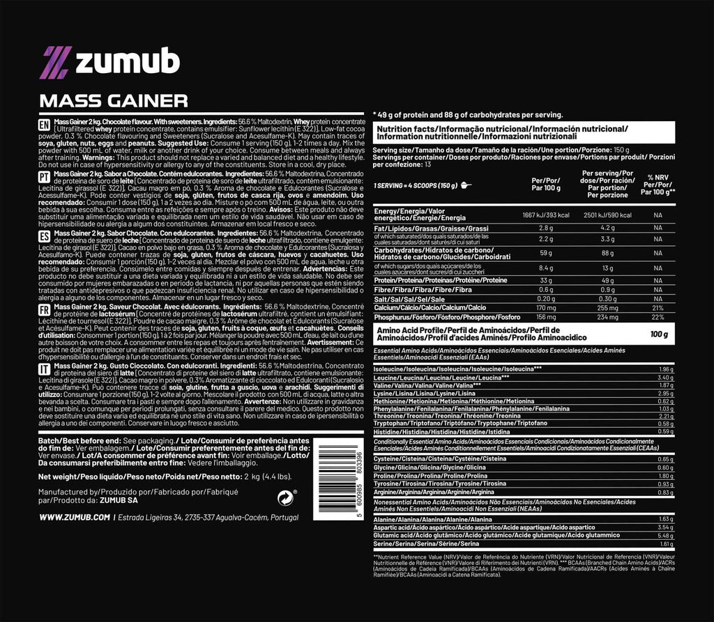Zumub Mass Gainer 2kg   Chocolate