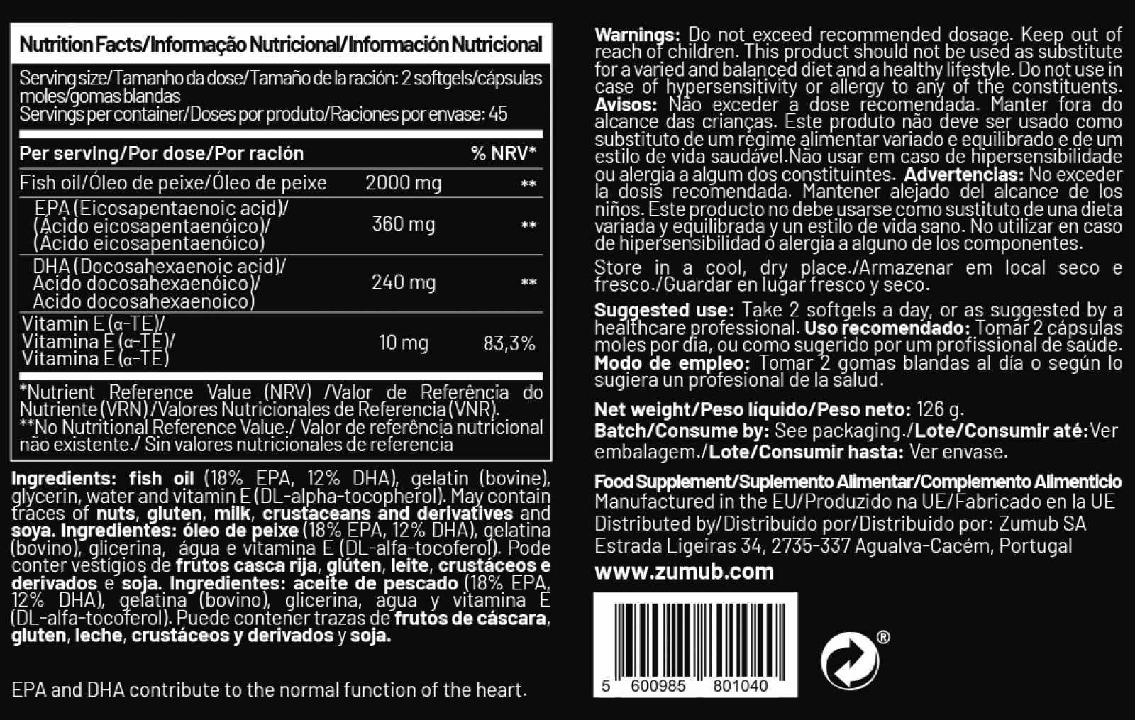 Zumub Omega 3 90 cápsulas blandas