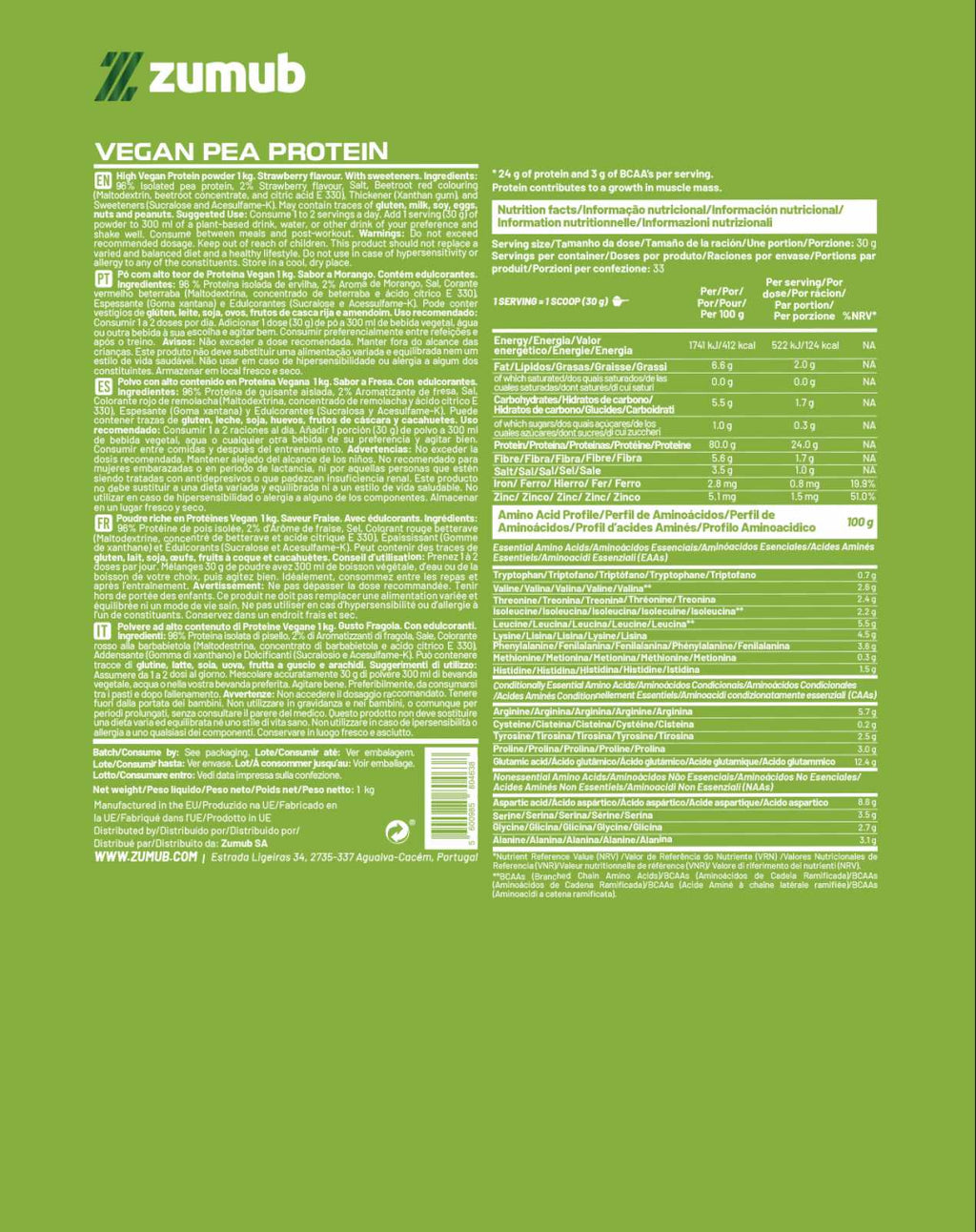 Zumub Proteína vegana Fresa 1 Kg