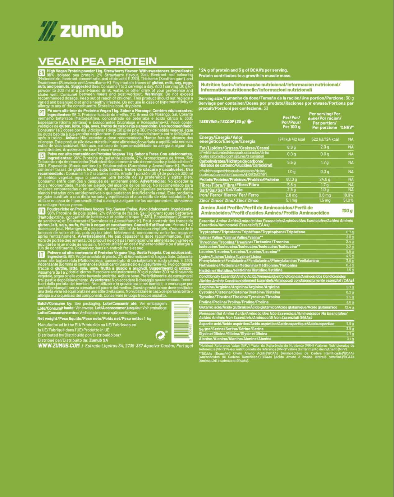 Zumub Proteína vegana Fresa 1 Kg