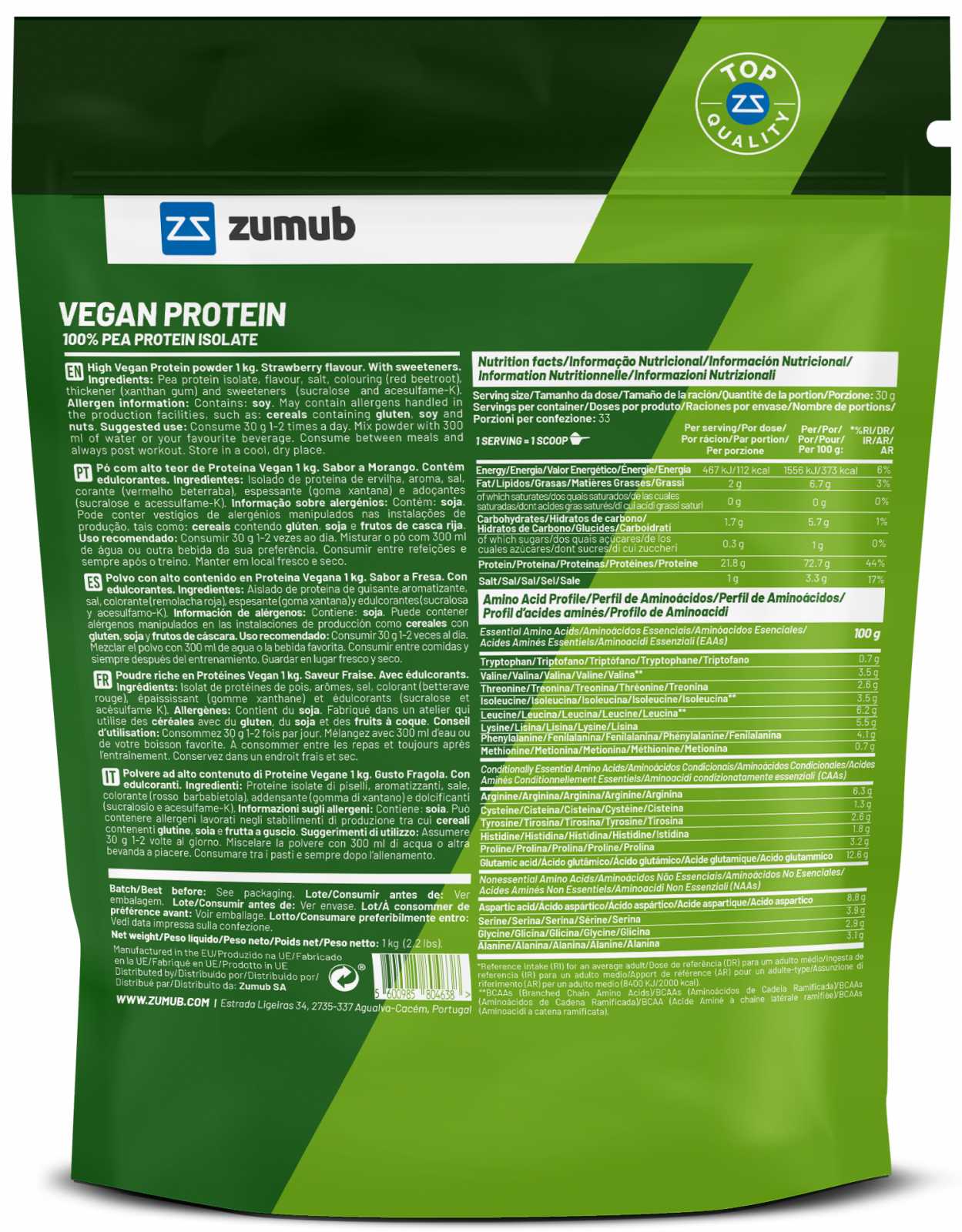 Zumub Proteína vegana Fresa 1 Kg