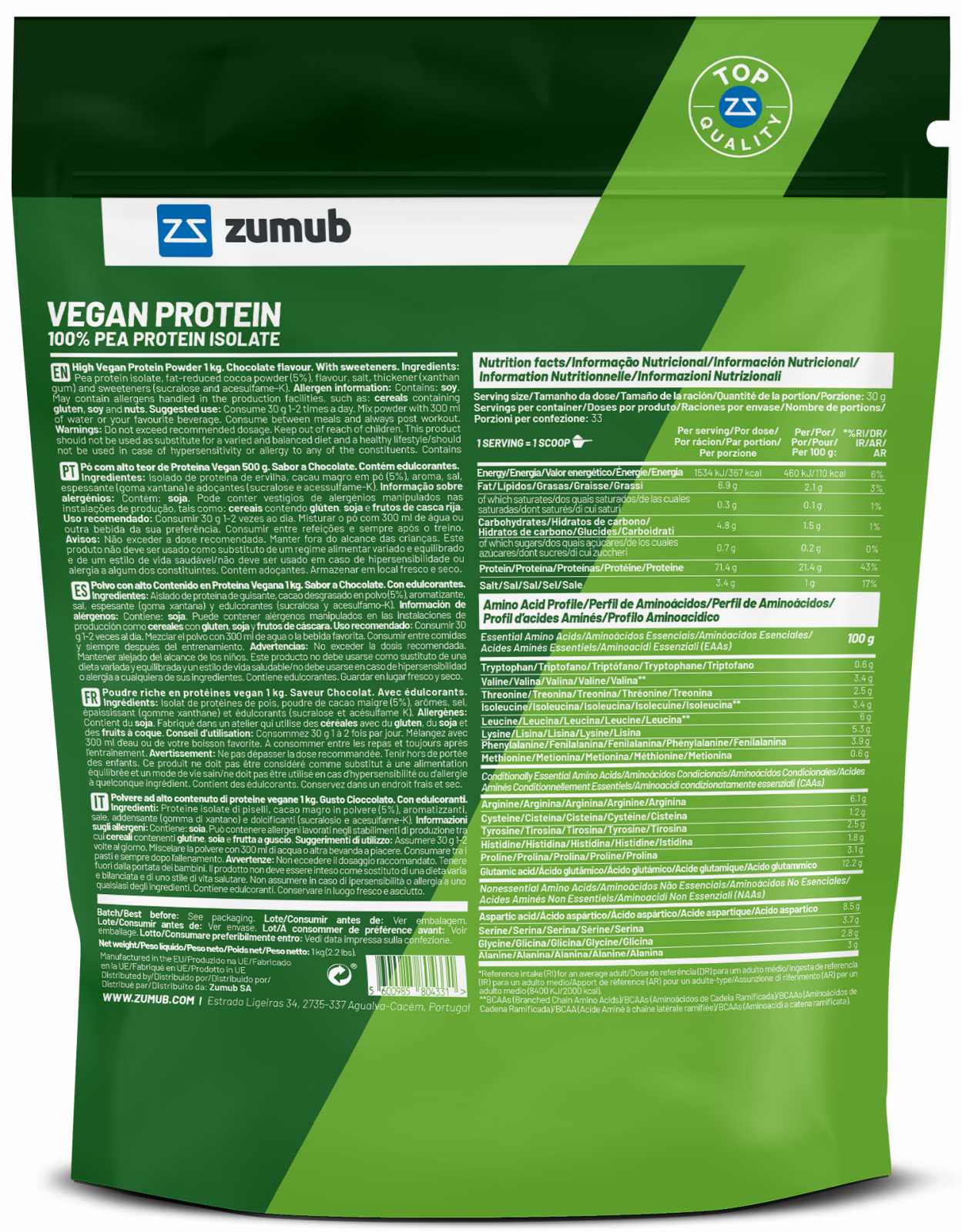 Zumub Proteína vegana Chocolate 1 Kg