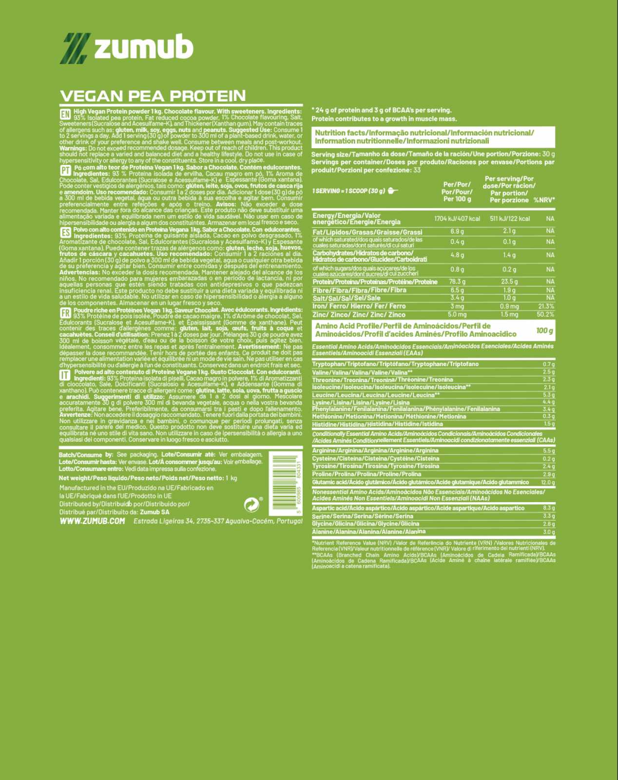 Zumub Proteína vegana Chocolate 1 Kg