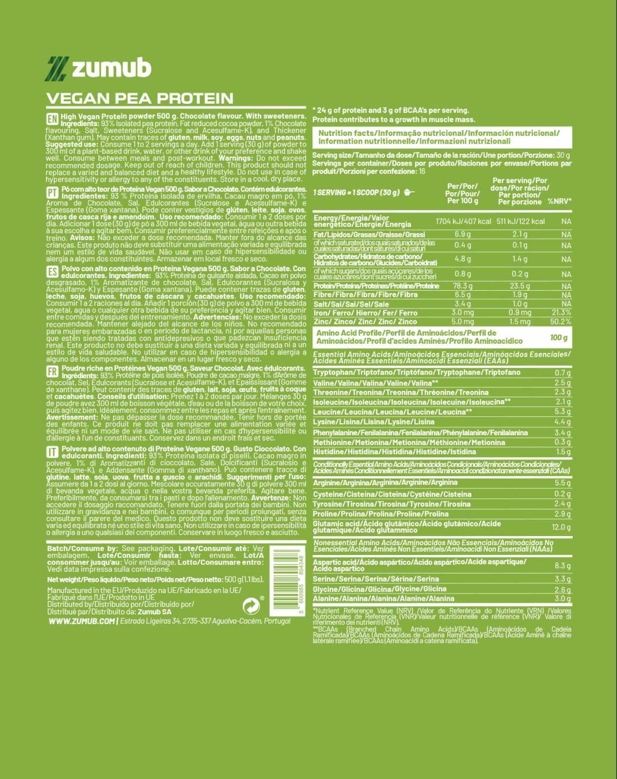 Zumub Proteína vegana Chocolate 500 g