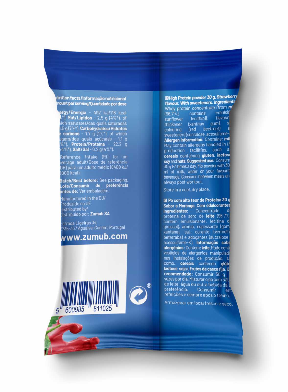Zumub Proteína 100% Whey Concentrada   Fresa 30g Sobre individual